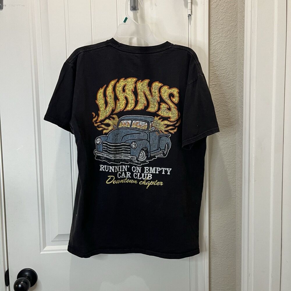 VANS Runnin’ On Empty Car Club Downtown Chapter Black Flames Shirt Mens Size M